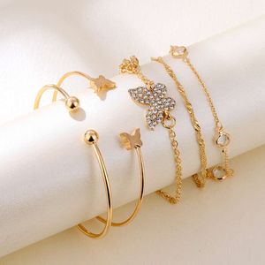 Boheemse elegante stijl twee open armbanden water diamant vlinder armband 5-delige set nieuw