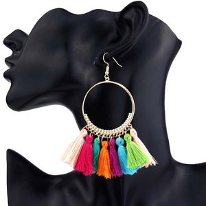 Bohemian Etnische Fringe Kwastje Dangle Oorbellen voor Vrouwen Grote Grote Ronde Lange Verklaring Daling Oorbel Meisjes Mode Boho Sieraden Gift