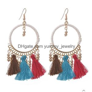 Bohème Ethnique À La Main Enroulement Grand Cercle Boucles D'oreilles Pour Femmes Élégantes Mticolor Gland Perle Dangle Boucle D'oreille Bijoux Drop Livraison Dhqgu