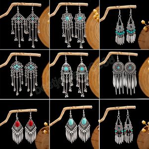 Bohème Ethnique Longue Feuille Gland Boucles D'oreilles pour les Femmes Vintage Argent Couleur Creux Indien De Mariage Boucles D'oreilles Brincos Bijoux