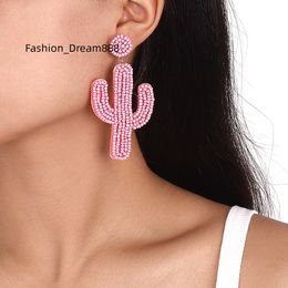 Boheemse etnische stijl roze regenboog rocailles oorbellen cactus vormige handgemaakte oorbellen