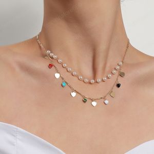 Mode bohème dégoulinant glaçure amour gland pendentif collier pour femmes perle multicouche chaîne colliers déclaration bijoux cadeau