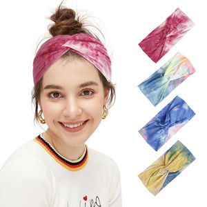 Boheemse mode vrouwen tie-dye gekruiste hoofdband brede elastische hoofdbanden dames haarband 5 kleuren