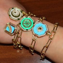 Bohemian Geometric Charm Bracelet for Man Rainbow Sun and Moon Bijoux Bijoux vintage CZ Stone Turkish Gold Bracelets277X