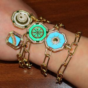 Bracelet à breloques géométrique bohème pour homme arc-en-ciel soleil et lune Bijoux Vintage Bijoux CZ pierre Bracelets en or turc