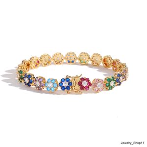 Bohemian Gold Filled Rainbow CZ Bloem Armband Iced Out Diamond Bloemen Tennis Chain Armband Vrouwen Mannen Mode Hiphop Sieraden