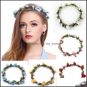 Bohemian Haar Kronen Bloem Hoofdbanden Dames Kunstmatige Bloemen Haarbanden Mode Hoofddeksels voor Meisjes Accessoires Beach Wedding Drop Delivery 2