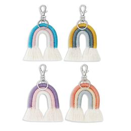 Boheemse hand geweven sleutelhangers hanger Ethnic Rainbow Tassel Keychain Car Decoration Keyring geschenken ornamenten