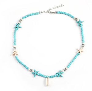 Bohème fait à la main pierre naturelle perlée pendentif colliers blanc Turquoise étoile de mer coquille collier ras du cou pour les femmes plage bijoux en gros