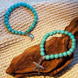 Bohemian Handgemaakte Natuursteen Armband Mannen Yoga Agaat Turquoise Kralen Bangles Charm Blauwe Vlinder Hanger Armbanden Sieraden voor Vrouwen