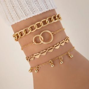 Bracelets ronds creux bohèmes pour femmes breloques gland couleur or alliage métal bijoux réglables 4 pièces/ensembles