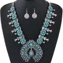 Ensembles de bijoux bohème pour femmes, ensemble de bijoux Vintage en perles africaines, pièce de monnaie Turquoise, collier et boucles d'oreilles, ensemble de bijoux à la mode222q