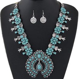 Ensembles de bijoux bohème pour femmes, ensemble de bijoux en perles africaines Vintage, pièce de monnaie Turquoise, collier et boucles d'oreilles, ensemble de bijoux à la mode259w