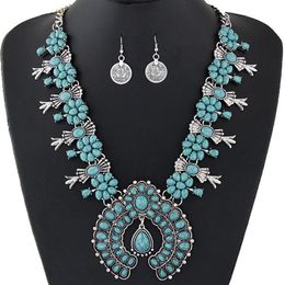 Bohemian Sieraden Sets Voor Vrouwen Vintage Afrikaanse Kralen Sieraden Set Turquoise Munt Verklaring Ketting Oorbellen Set Mode Jewelry225y