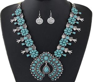 Boheemse sieradensets voor vrouwen vintage Afrikaanse kralen sieraden set turquoise munt statement ketting oorbellen set mode sieraden8452540