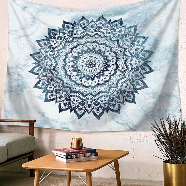 Bohemian Mandala Tapestry Black Mandala Tapestry Gold Blue Mur suspendu en marbre gris indien