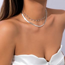 Collier bohème en chaîne serpent en métal pour femmes, pendentif en Imitation de perle, chaîne Fine, collier combiné de plage Sexy