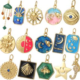 Boheemian Moon Star Charms Diy oorbellen ketting Bracelet Heart Dijes Evil Blue Eye Gold Color voor sieraden Making Supplies 240520