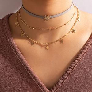 Bohème multicouche étoile gland collier pour femmes breloques soleil alliage métal flanelle clavicule Chian bijoux collier