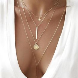 Collier bohème multicouches pour femmes, Vintage, breloque étoile lune, pendentif en or, géométrique, 2021, 2194