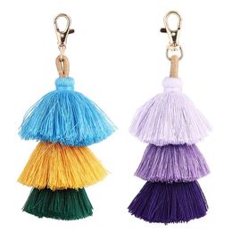 Boheemse multicolor sleutelhanger handgemaakte gelaagde Tassel Key Ring Chains vrouwen meisjes sleutelen handtas accessorie sieraden cadeau