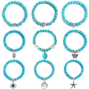 Boheemse natuursteen kralen armbanden geluksbrenger 8 mm blauw turkoois paar armbanden natuurlijke sieraden armband handketting voor vrouwen geschenken