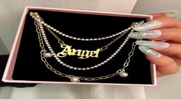Collier de chaîne de perles bohème pour femmes multicouche en métal doré Babygirl lettre cristal colliers de Tennis chaînes de bijoux à la mode 8912905