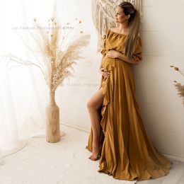 Robe de grossesse bohème côté voltige volant bord vintage robe de lin confortable en lin confortable robe de baby shower de style boho 240408