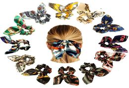 Boheemse print strik elastische haarband voor dames meisjes bloemenkleur scrunchies hoofdband haren stropdassen paardenstaarthouder met parel8559096