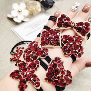 Bohemian Red Crystal Hair Accessoires Elastische Haarbanden Effen Kleur Rode Rhinestone Bear Star Hair Ties Ropes Hoofdband Groothandel AA220323