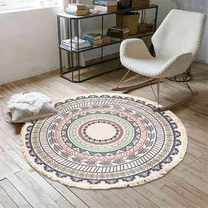 Tapis rond bohème Tapis de sol bohème nordique pour salon chambre à coucher anti-dérapant paillasson tapis de yoga glands tapis coton 210727