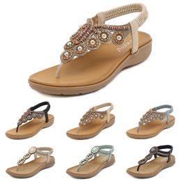 Sandales bohème femmes pantoufles cale gladiateur sandale femmes élastique chaussures de plage chaîne perle Color35 GAI