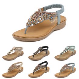 Sandales bohème femmes pantoufles cale gladiateur sandale femmes élastique chaussures de plage chaîne perle Color48 GAI