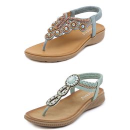 Sandales bohème femmes pantoufles cale gladiateur sandale femmes élastique chaussures de plage chaîne perle Color24 GAI