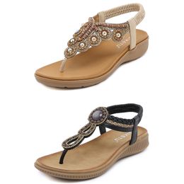 Sandales bohème femmes pantoufles cale gladiateur sandale femmes élastique chaussures de plage chaîne perle Color28 GAI