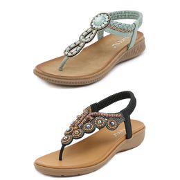Sandales bohème femmes pantoufles cale gladiateur sandale femmes élastique chaussures de plage chaîne perle Color12 GAI
