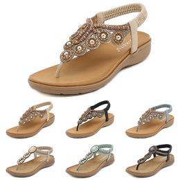 Bohemian Sandals Femmes Pantoufles Céde Gladiator Sandale Femmes Elastic Beach Shoes String Perle Color41 Gai