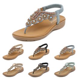 Sandales bohème femmes pantoufles compensées gladiateur sandale femmes élastique chaussures de plage chaîne perle Color42 GAI