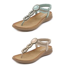 Sandales bohème femmes pantoufles cale gladiateur sandale femmes élastique chaussures de plage chaîne perle Color16 GAI