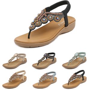 Sandales bohème femmes pantoufles cale gladiateur sandale GAI femmes élastique chaussures de plage chaîne perle Color59 a111 a111