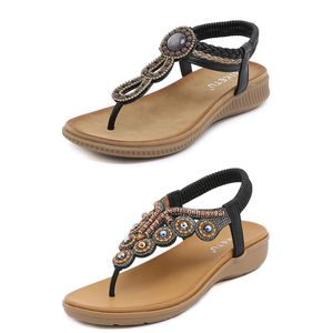 Sandales bohème femmes pantoufles cale gladiateur sandale femmes élastique chaussures de plage chaîne perle Color10 GAI