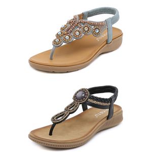 Sandales bohème femmes pantoufles cale gladiateur sandale femmes élastique chaussures de plage chaîne perle Color29 GAI