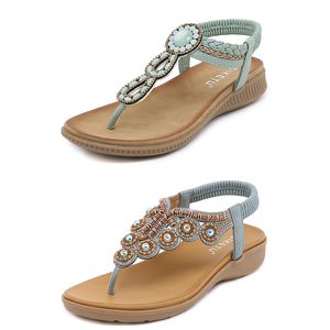 Sandales bohème femmes pantoufles cale gladiateur sandale femmes élastique chaussures de plage chaîne perle Color8 GAI