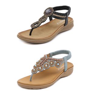 Sandales bohème femmes pantoufles cale gladiateur sandale femmes élastique chaussures de plage chaîne perle Color6 GAI a111