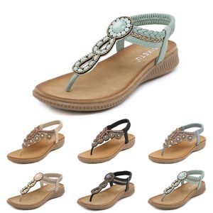 Sandales bohème femmes pantoufles cale gladiateur sandale femmes élastique chaussures de plage chaîne perle Color45 GAI