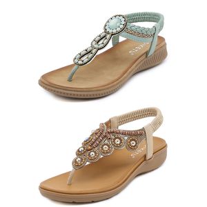 Sandales bohème femmes pantoufles cale gladiateur sandale femmes élastique chaussures de plage chaîne perle Color2 GAI