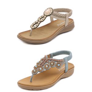 Sandalias bohemias Zapatillas de mujer Sandalias de gladiador con cuña Zapatos de playa elásticos para mujer Color7 GAI a111