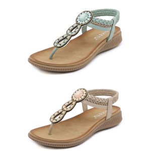 Sandales bohème femmes pantoufles cale gladiateur sandale femmes élastique chaussures de plage chaîne perle Color16 GAI sp