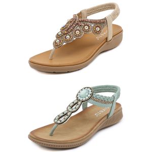 Sandales bohème femmes pantoufles compensées gladiateur sandale femmes élastique chaussures de plage chaîne perle Color23 GAI TR