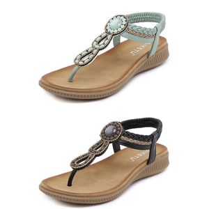 Sandales bohème femmes pantoufles cale gladiateur sandale femmes élastique chaussures de plage chaîne perle Color26 GAI a111